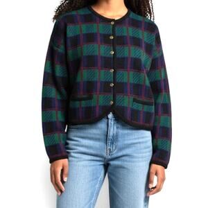 Vintage 90s Plaid Chunky Boxy Cardigan Sz Medium